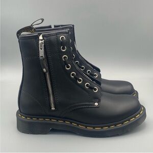 NWT Dr. Martens Black Leather Moto Boots with Silver Zippers